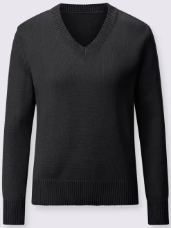 Pull femme col en v classique et finition côtelée