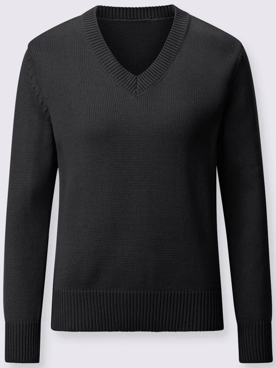 Pull femme col en v classique et finition côtelée