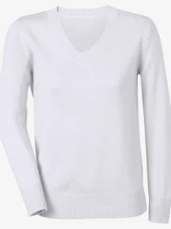 Pull femme col en v classique et finition côtelée