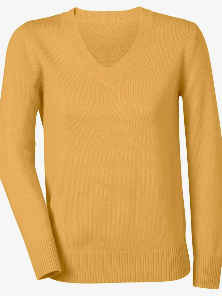 Pull femme col en v classique et finition côtelée