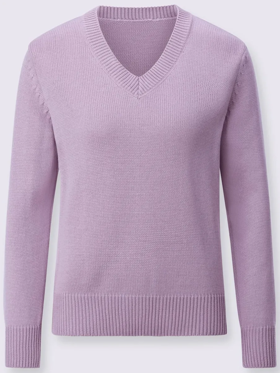 Pull femme col en v classique et finition côtelée