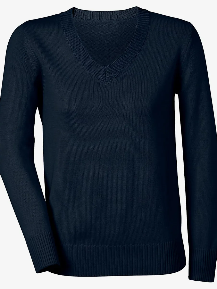 Pull femme col en v classique et finition côtelée