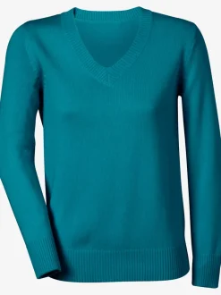 Pull femme col en v classique et finition côtelée