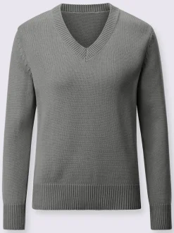 Pull femme col en v classique et finition côtelée