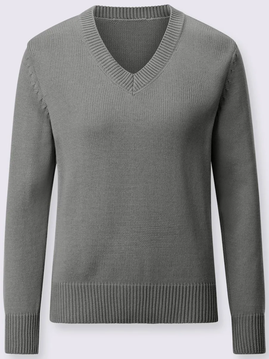 Pull femme col en v classique et finition côtelée