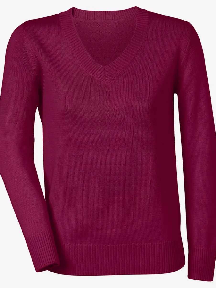 Pull femme col en v classique et finition côtelée