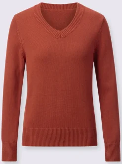 Pull femme col en v classique et finition côtelée