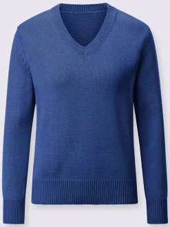 Pull femme col en v classique et finition côtelée