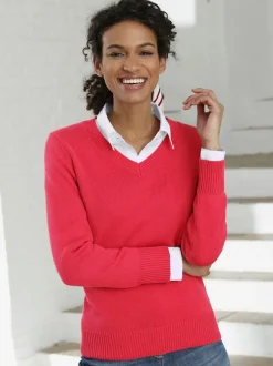 Pull femme col en v classique et finition côtelée