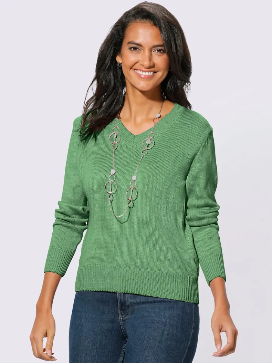 Pull femme col en v classique et finition côtelée