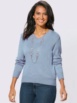 Pull femme col en v classique et finition côtelée