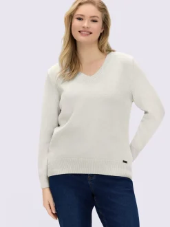 Pull femme col en v classique et finition côtelée