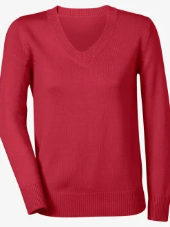 Pull femme col en v classique et finition côtelée