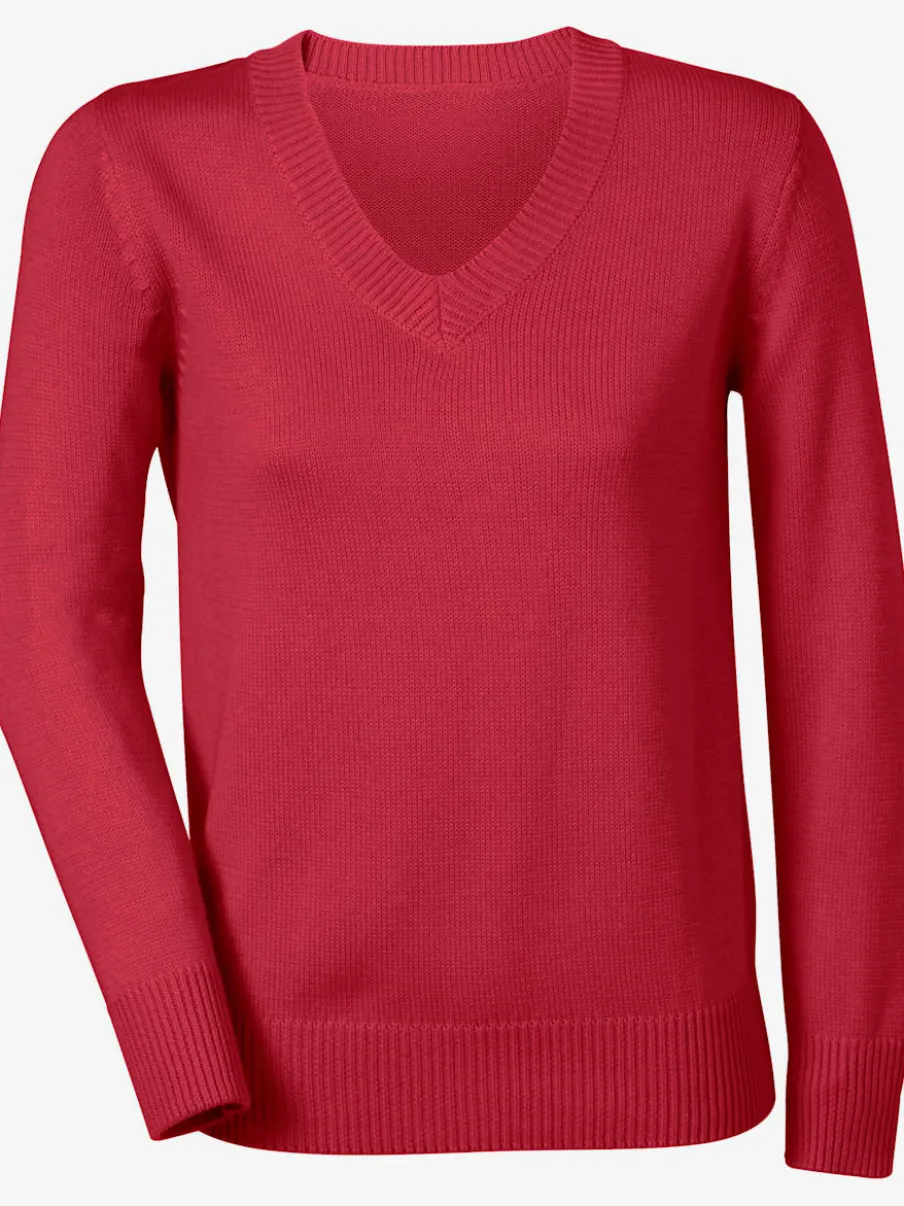 Pull femme col en v classique et finition côtelée