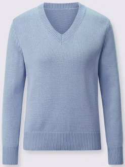 Pull femme col en v classique et finition côtelée