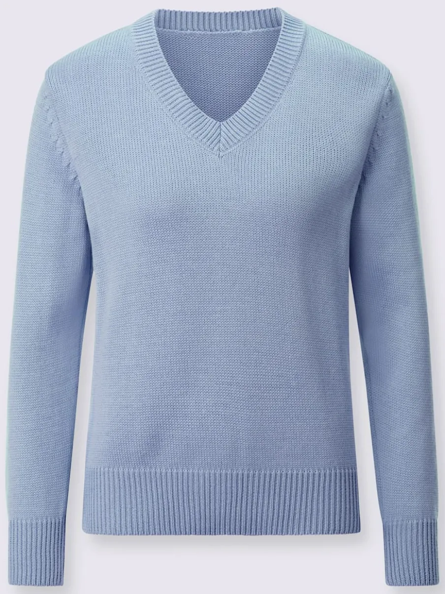 Pull femme col en v classique et finition côtelée