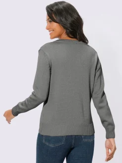 Pull femme col en v classique et finition côtelée