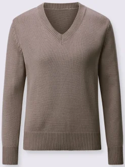 Pull femme col en v classique et finition côtelée