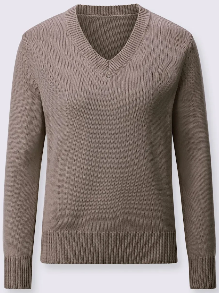Pull femme col en v classique et finition côtelée