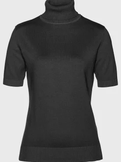 Pull femme col roulé manches courtes finitions côtelées