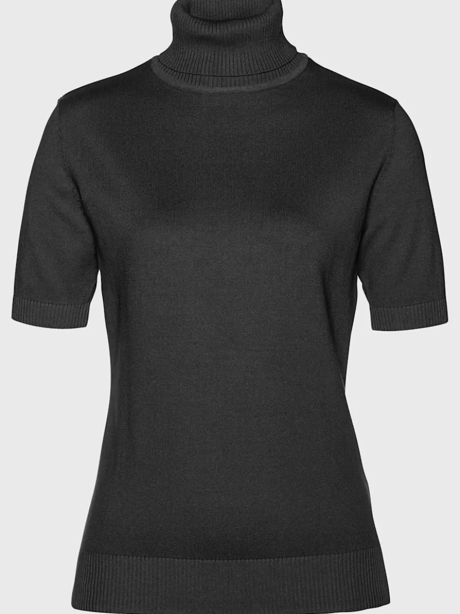 Pull femme col roulé manches courtes finitions côtelées