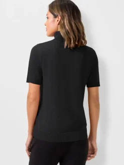 Pull femme col roulé manches courtes finitions côtelées