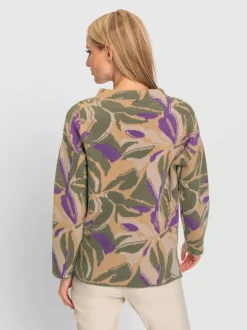 Pull jacquard au col montant mancherons et manches longues