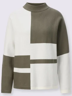 Pull jacquard avec col montant et manches chauve-souris