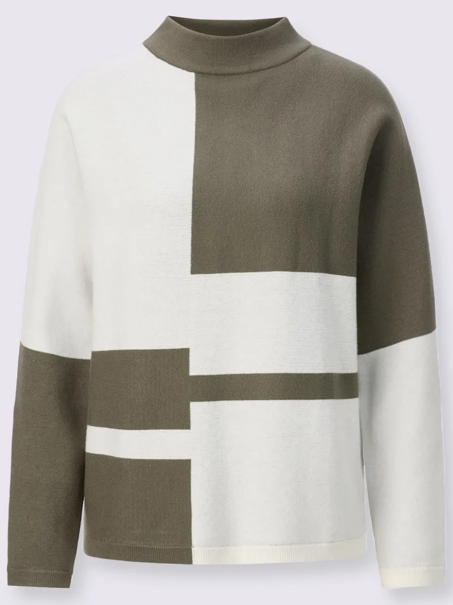 Pull jacquard avec col montant et manches chauve-souris