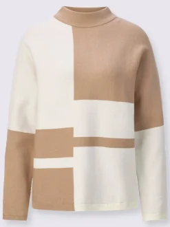 Pull jacquard avec col montant et manches chauve-souris