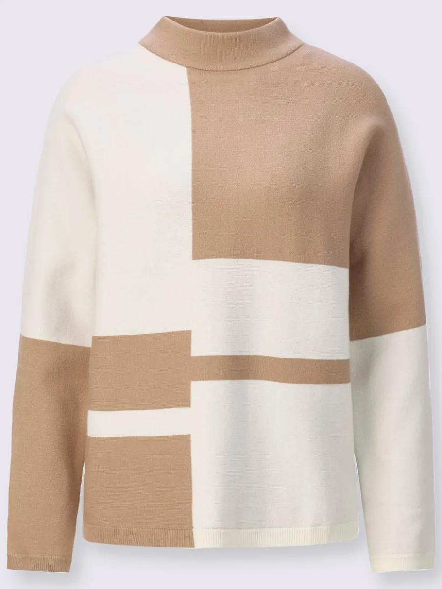 Pull jacquard avec col montant et manches chauve-souris