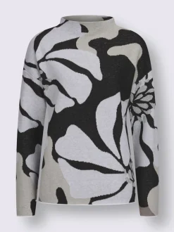 Pull jacquard à col châle et manches longues avec motif floral