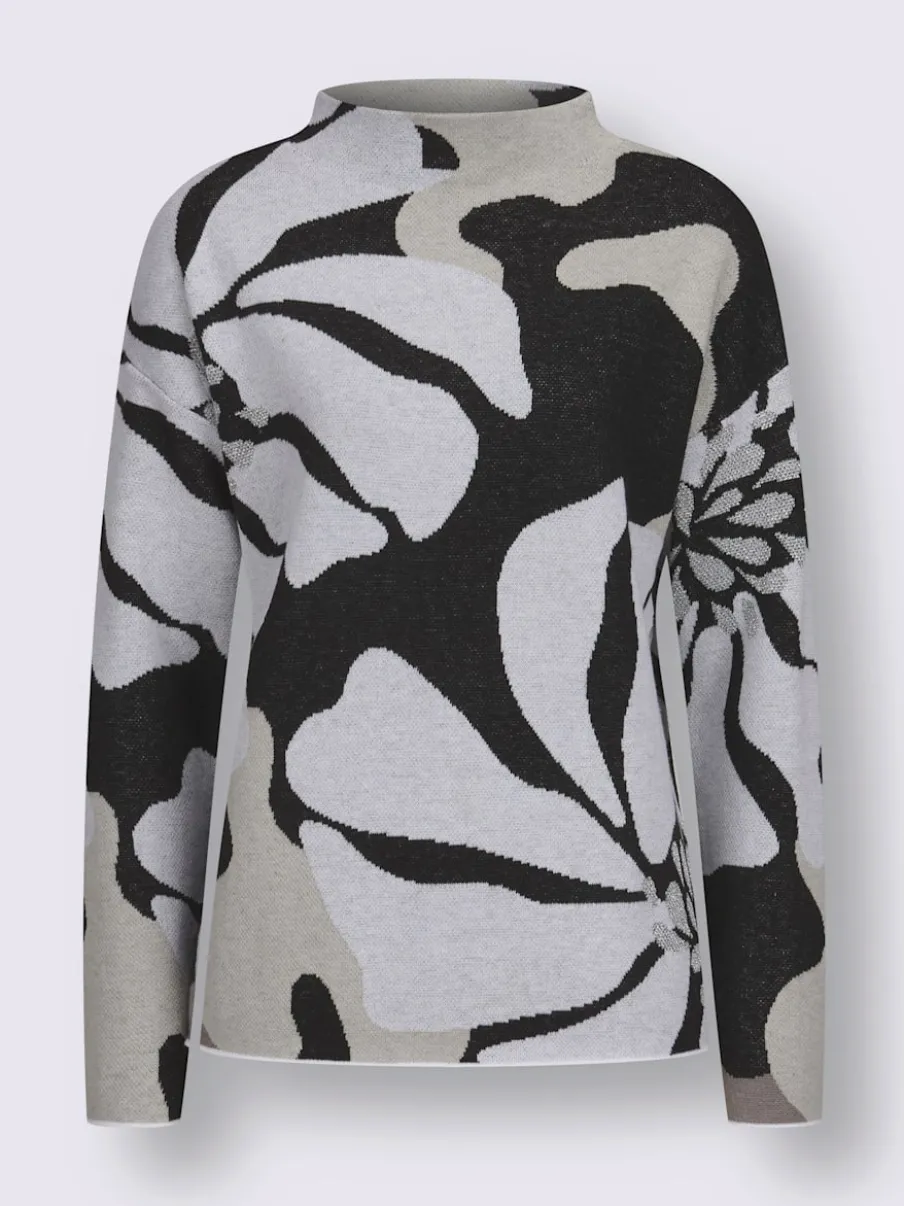 Pull jacquard à col châle et manches longues avec motif floral