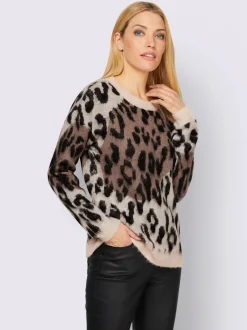 Pull jacquard à encolure ronde et manches longues avec motif animal