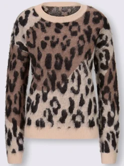 Pull jacquard à encolure ronde et manches longues avec motif animal