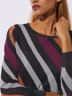 Pull jacquard à encolure ronde manches longues et rayures
