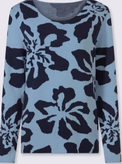 Pull jacquard à motif floral encolure ronde manches longues
