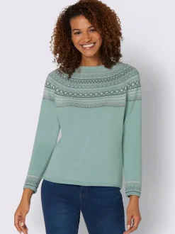 Pull jacquard motif norvégien col rond manches raglan