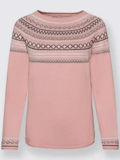 Pull jacquard motif norvégien col rond manches raglan