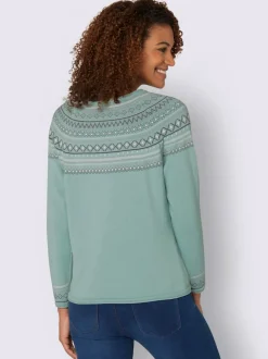Pull jacquard motif norvégien col rond manches raglan