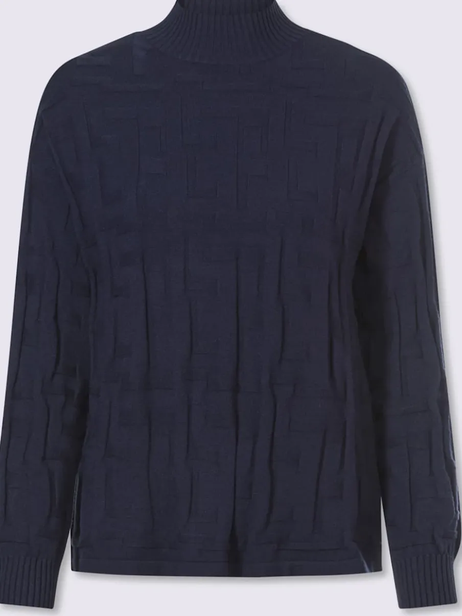 Pull jacquard motif tricoté col montant manches longues