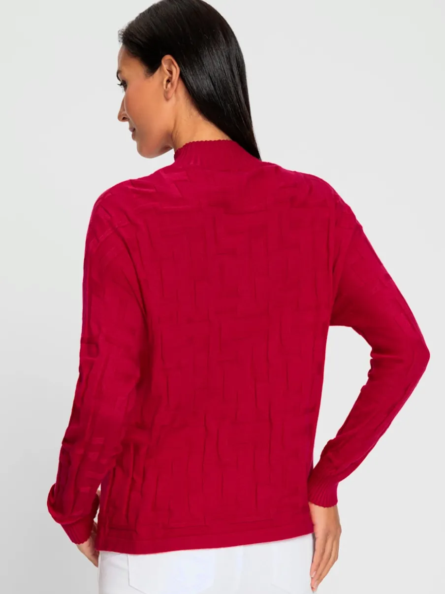 Pull jacquard motif tricoté col montant manches longues