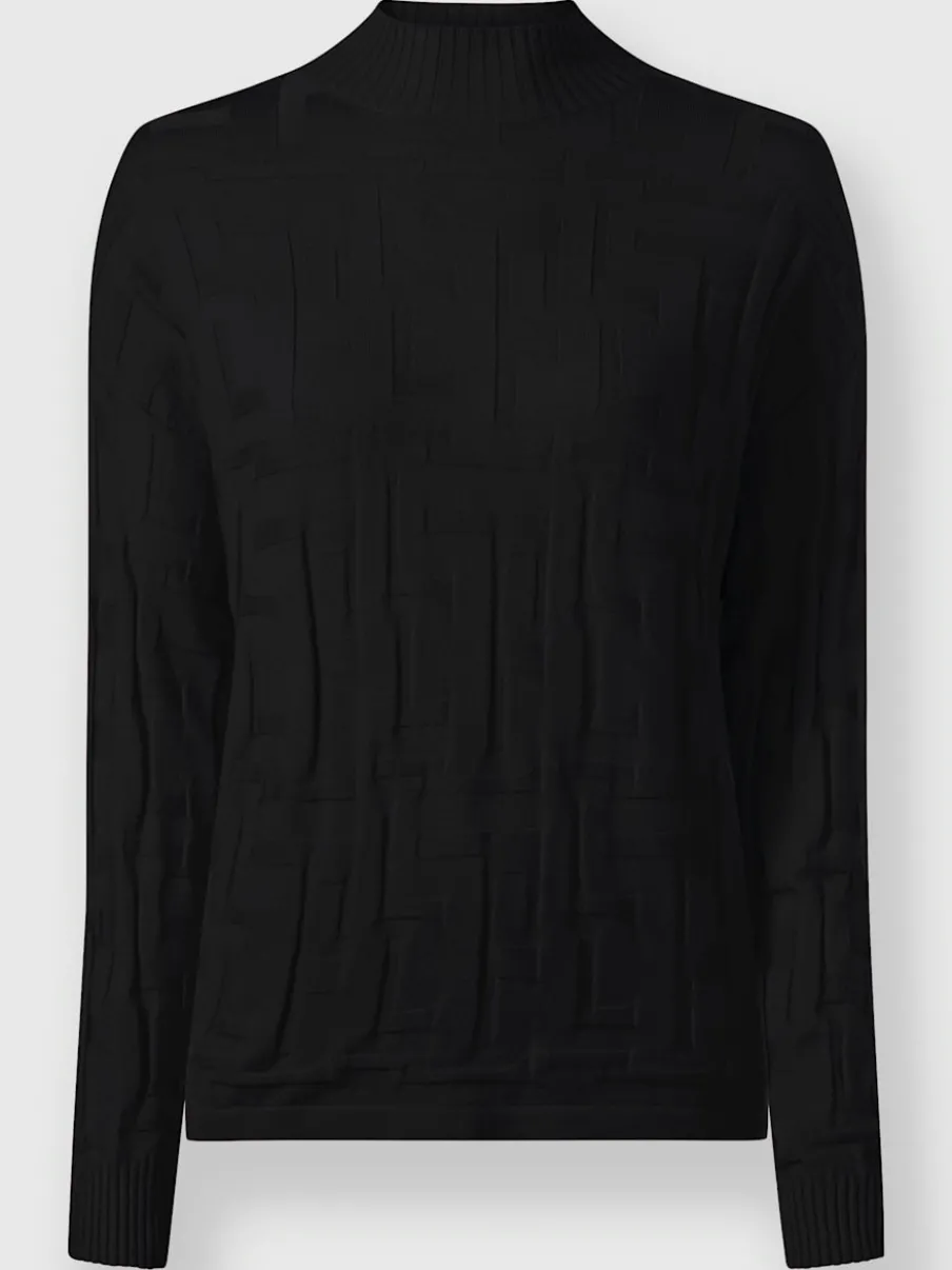 Pull jacquard motif tricoté col montant manches longues