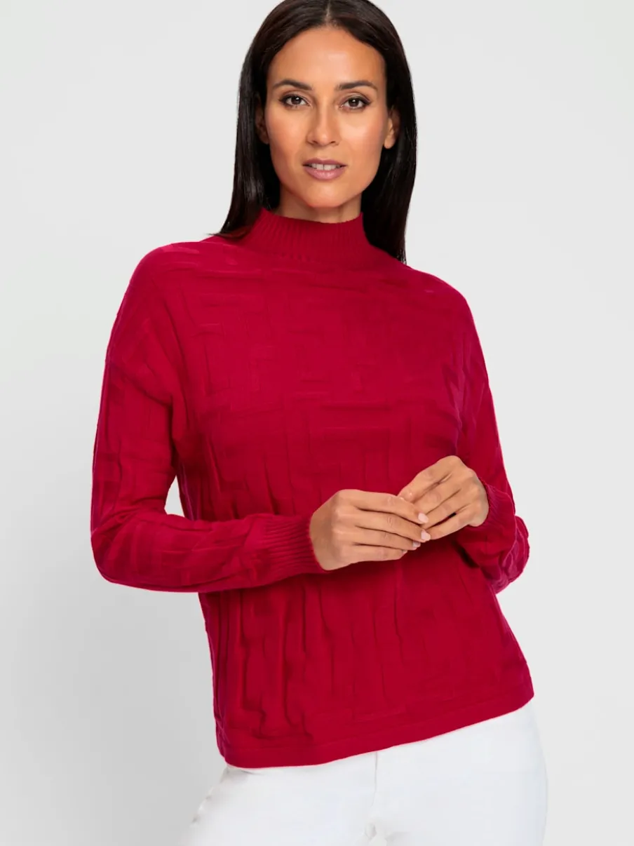 Pull jacquard motif tricoté col montant manches longues