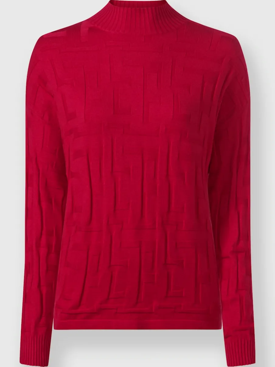 Pull jacquard motif tricoté col montant manches longues