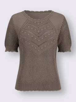Pull léger à col rond avec tricot ajouré et motif structuré