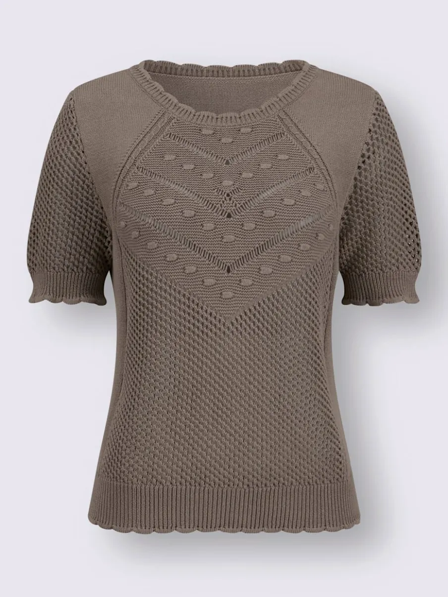 Pull léger à col rond avec tricot ajouré et motif structuré