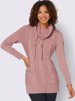 Pull long avec col roulé et motif torsadé doux