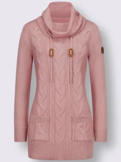 Pull long avec col roulé et motif torsadé doux