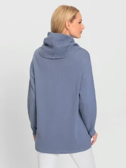 Pull long à col large en mélange de coton